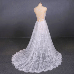 Wedding Dress Winter, Charming Spaghetti Straps Long A-line Wedding Dresses Beach Wedding Dresses