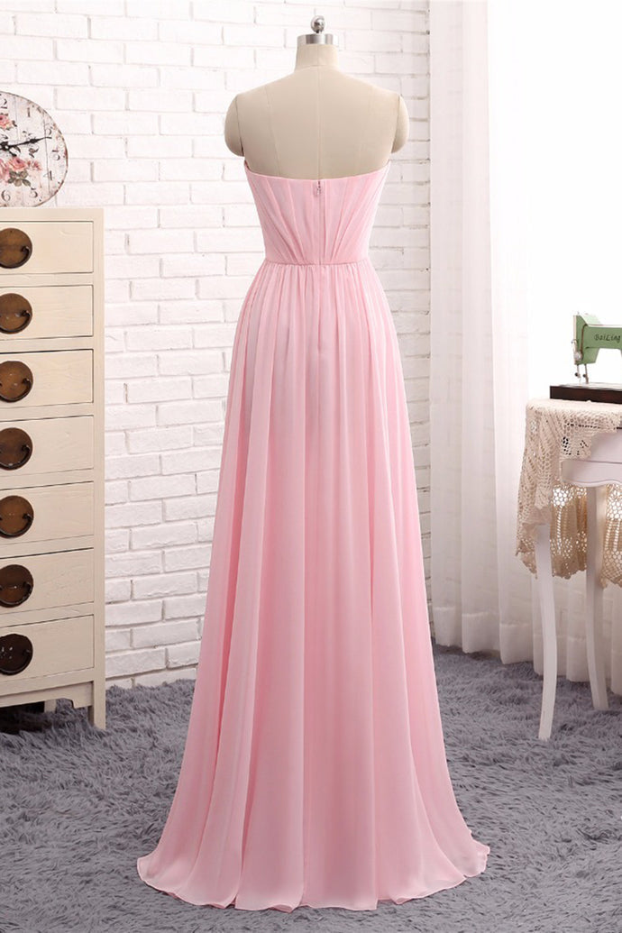 Evening Dress Yde, Elegant Strapless A-line Pink Chiffon Long Prom Dresses Girly Dresses