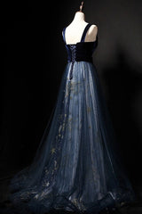 Prom Dress With Long Sleeves, Elegant Long Lace Up Velvet Tulle Prom Dresses Modest Party Gowns