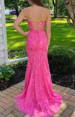 Party Dresses 2025, Mermaid Sweetheart Hot Pink Lace Appliques Prom Dresses