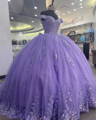 Lilac Corset Mexican Quinceanera Dress Ball Gown Appliques Lace Birthday Party Vestidos De Xv Anos
