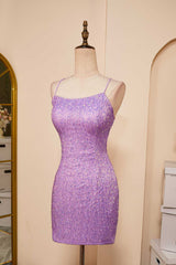 Homecomming Dresses Cute, Lavender Lace-Up Sheath Sequins Homecoming Dress