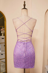 Homecoming Dresses Cute, Lavender Lace-Up Sheath Sequins Homecoming Dress