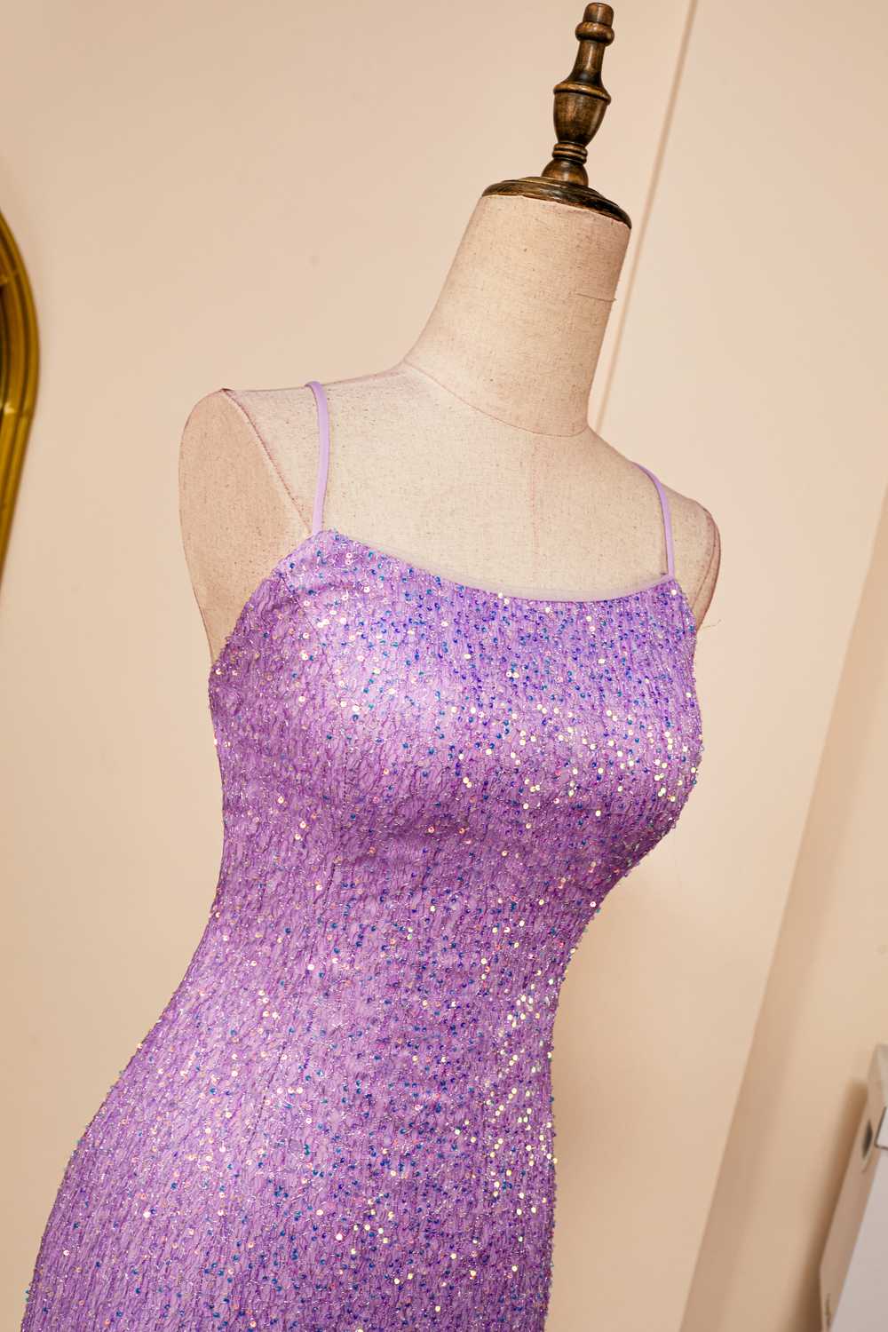 Homecoming Dress Inspo, Lavender Lace-Up Sheath Sequins Homecoming Dress