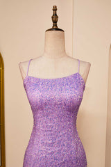Homecoming Dress Cute, Lavender Lace-Up Sheath Sequins Homecoming Dress