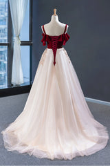 Prom Dresses 2031 Blue, Uniquedresss Vintage Red Straps Tulle Formal Dress, Elegant Applique Prom Dress