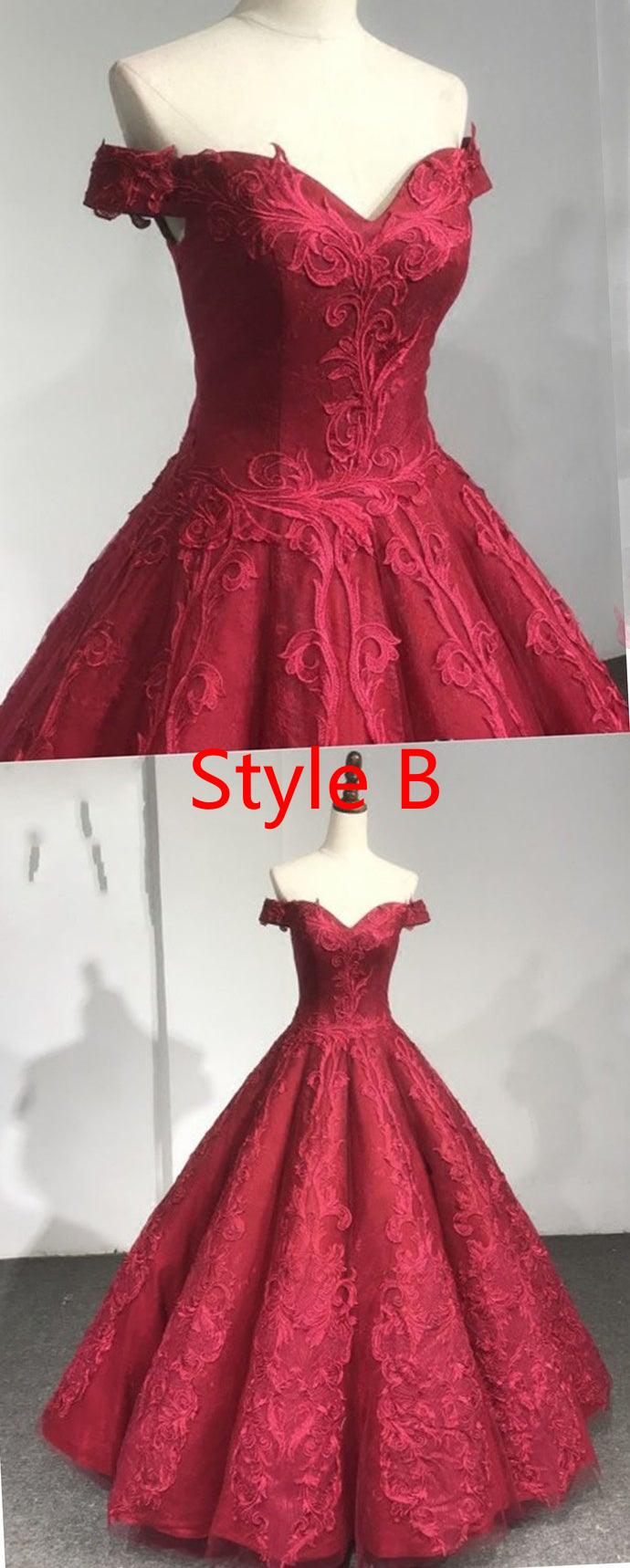 Pleated Dress, Gorgeous Pink Off The Shoulder Ball Gown Prom Dresses With Appliques