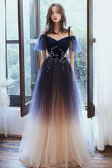 Bridesmaids Dresses Blush, Blue Spaghetti Straps Long Princess Pretty Prom Dresses For Girls