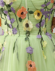 Formal Dresses For Ladies Over 61, Pretty A-Line Tulle Homecoming Dress With Embroidery Flowers
