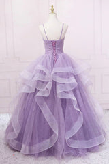 Prom Dresses Emerald Green, Princess Lavender Sparkly Spaghetti Straps Long Prom Dress Floor Length Evening Gown