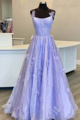 Red Dress, Purple Spaghetti Straps Long A line Prom Gown Handmade Flower Evening Dress