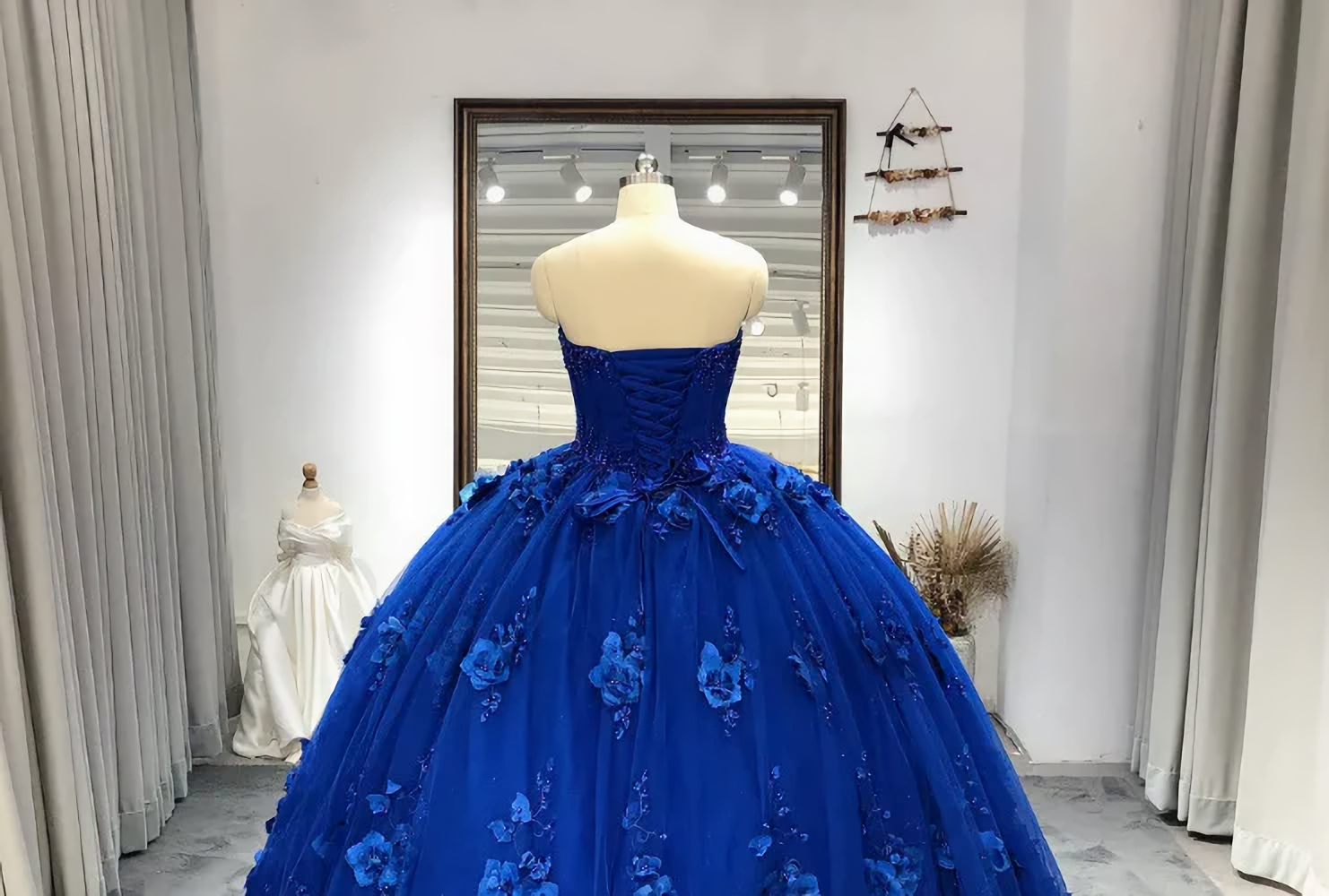 Prom Dress Chiffon, Royal Blue Quinceanera Dress Ball Gown With Appliques Flowers Princess Sweet 16 Dresses