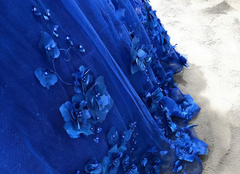 Prom Dress And Boots, Royal Blue Quinceanera Dress Ball Gown With Appliques Flowers Princess Sweet 16 Dresses