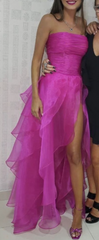 Hot Pink Simple evening dresses long prom dress