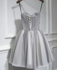 Bridesmaid Dress On Sale, Gray Tulle Short A Line Prom Dress, Homecoming Dress