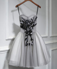 Bridesmaide Dresses Long, Gray Tulle Short A Line Prom Dress, Homecoming Dress