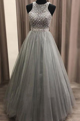 Glamorous Dress, Gorgeous c A-line Scoop Beaded Long Prom Dresses Evening Gowns