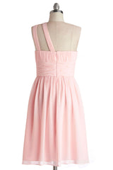 Prom Dress Ideas 2037, Simple A-Line One Shoulder Short Pink Chiffon Bridesmaid Dress