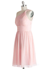 Prom Dress Guide, Simple A-Line One Shoulder Short Pink Chiffon Bridesmaid Dress