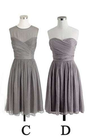 Prom Dress With Shorts, Simple A Line Grey Short Chiffon Bridesmaid Dress
