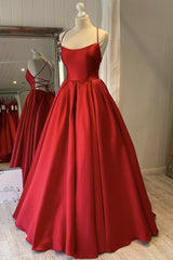 Formal Dresses Long, Simple Backless Red Satin Long Prom Dress, Open Back Formal Dresses, Red Evening Gown