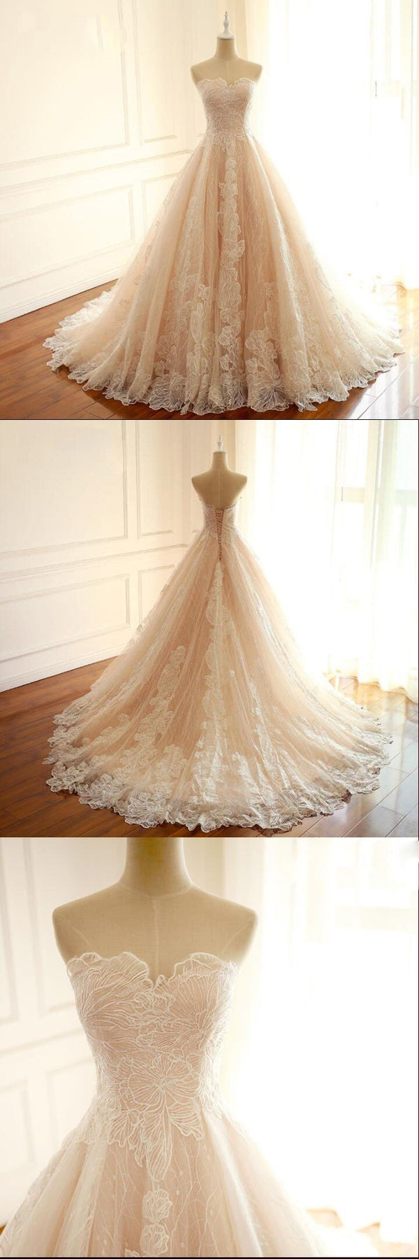 Wedding Dresses Designs, Sleeveless Sweetheart A-Line Lace Up Back Unique Design Wedding Dresses, Newest High Quality Custom Bridal Gown