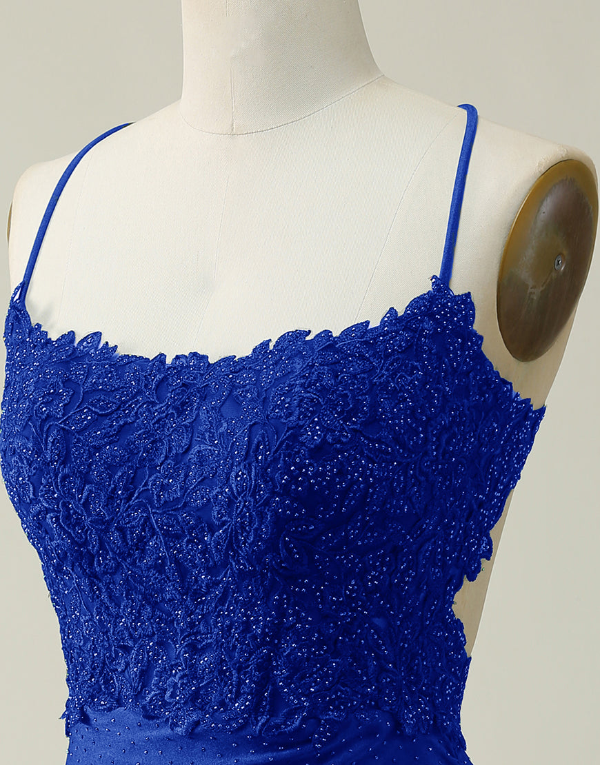 Formal Dress Stores Near Me, Royal Blue Lace Top Spaghetti Straps Body Homecoming Dress