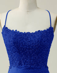 Formal Dress Store Near Me, Royal Blue Lace Top Spaghetti Straps Body Homecoming Dress