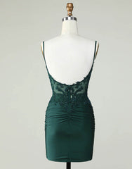 Trendy Dress Outfit, Spaghetti Straps Dark Green Short Tight Homecoming Party Dress