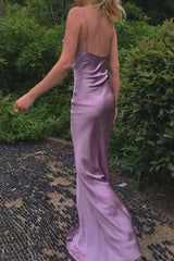 Purple Prom Dresses Sexy Mermaid Cowl Neck Spaghetti Straps Prom Dress