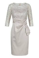 Prom Dresses Brand, Sparkly Half Sleeves Short Silver Mother of Bride Dress