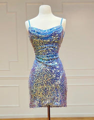 Party Dress Shiny, Sparkly Spaghetti Straps Sequin Homecoming Dress