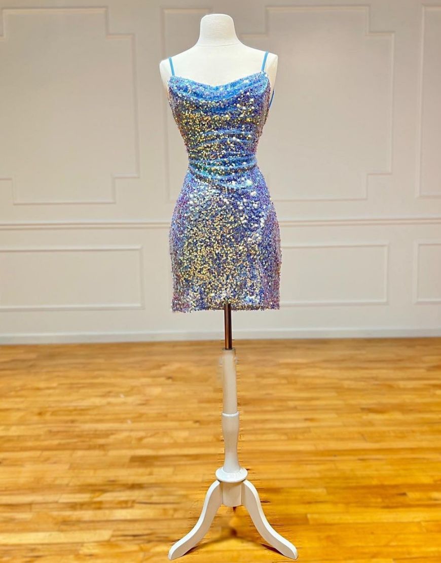Party Dresses For Girls, Sparkly Spaghetti Straps Sequin Homecoming Dress
