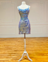 Party Dresses For Girls, Sparkly Spaghetti Straps Sequin Homecoming Dress