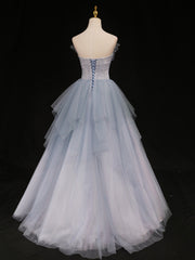 Pink Dress, Sweetheart Neck Blue Ombre Tulle Long Blue Ombre Long Tulle Prom Dresses