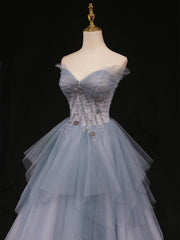 Black Prom Dress, Sweetheart Neck Blue Ombre Tulle Long Blue Ombre Long Tulle Prom Dresses