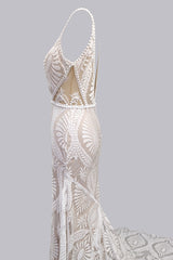 Wedding Dresses For Bride 2024, Elegant Spaghetti Straps V Neck Mermaid Lace Wedding Dresses