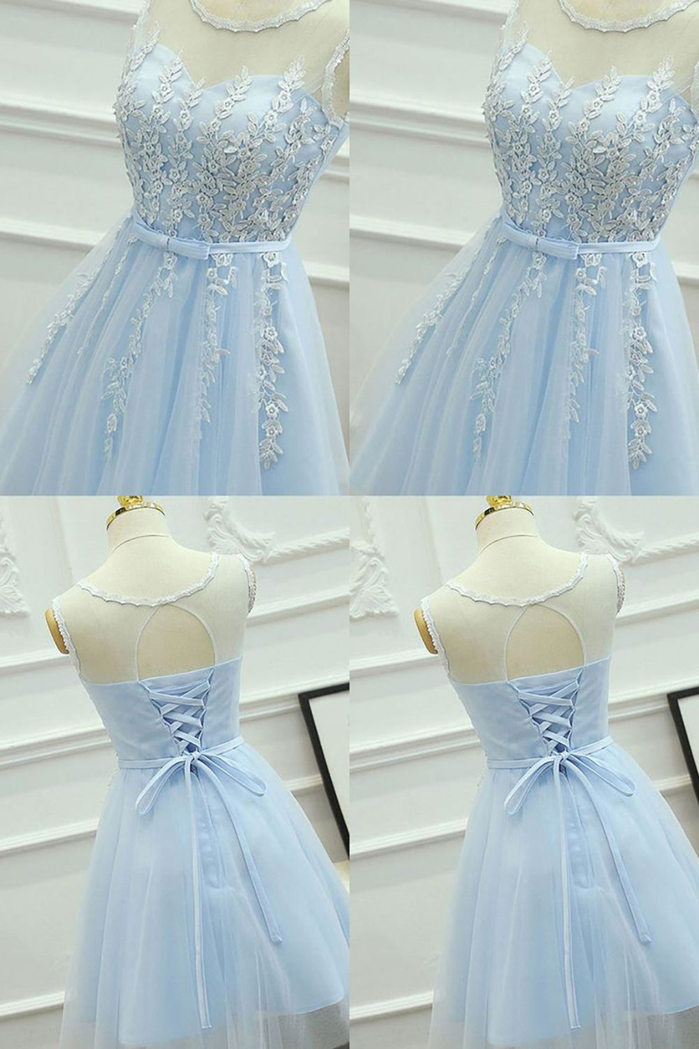 Homecoming Dresses Formal, Blue Round Neck A Line Homecoming Dress