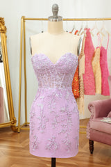 Evening Dresses Suits, Purple Lace Tight Short Hoco Dress