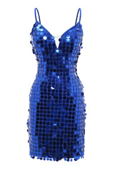 Evening Dress Knee Length, Royal Blue Sparkly Sequins Tight Short Homecoming Dress