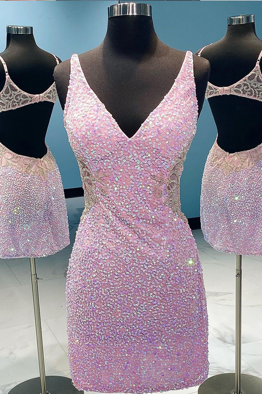 Homecoming Dresses Short, Lilac Sequins Homecoming Dress with Open Back