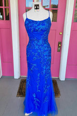 Party Dresses Designs, Royal Blue Mermaid Prom Dress with Appliques