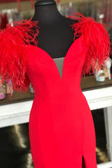 Evening Dresses Dresses, Red Mermaid Long Prom Dress with Feathers