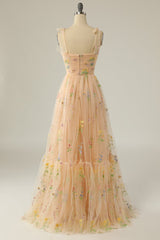 Bridesmaid Dresses Blushes, Champagne Embroidery Long Prom Dress