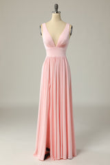 Prom Dress Black, Classic Pink Long Prom Dress with Split Front