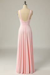 Summer Wedding Guest Dress, Classic Pink Long Prom Dress with Split Front