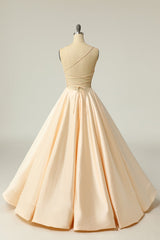 Graduation Outfit, Champagne Backless Satin Prom Dress
