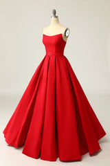 Formal Dresses With Sleeves For Weddings, A Line Strapless Red Prom Party Dress with Split Front