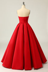 Formal Dresses For Girls, A Line Strapless Red Prom Party Dress with Split Front