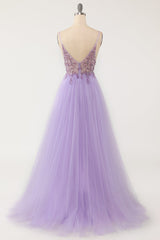 Gorgeou Dress, Purple Beaded Tulle Long Prom Dress